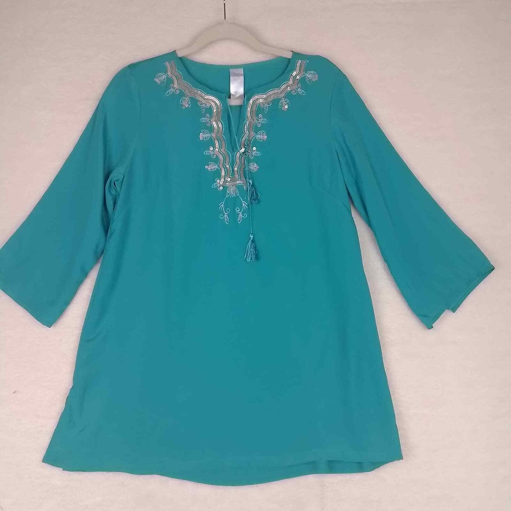 Women's Tunic Kurti Size‎ Small in Teal w/ Gold embroidery sequins